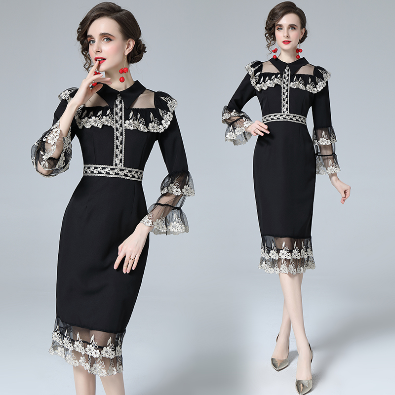 Retro court style slim lace dress for women