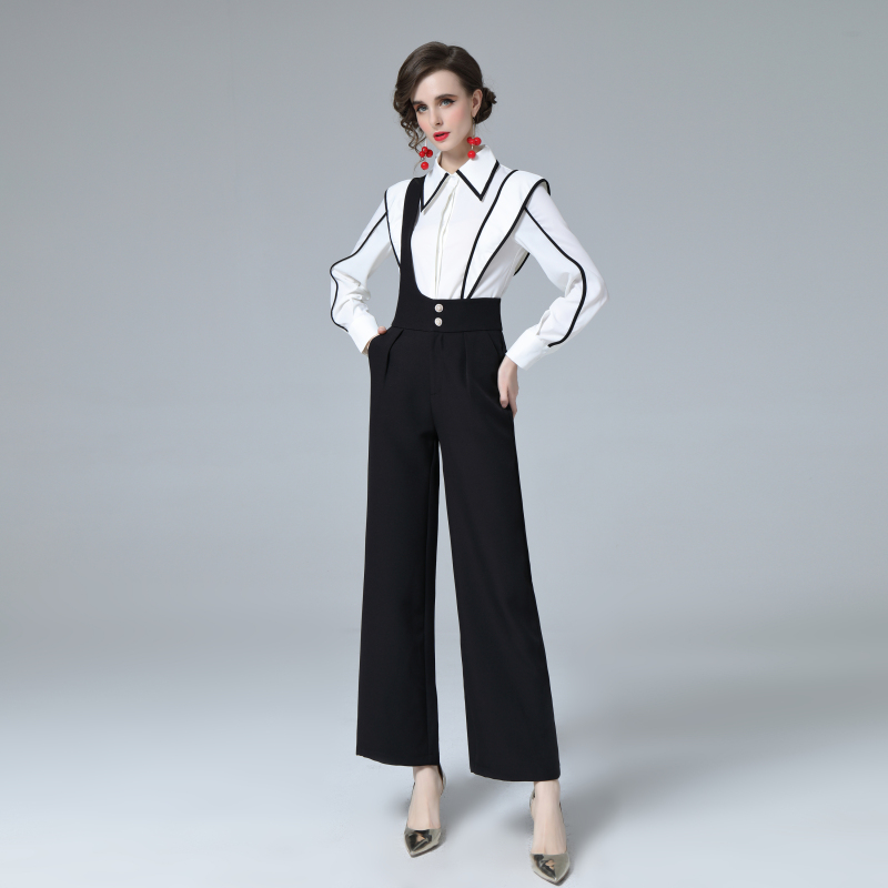 Autumn wide leg pants temperament shirt 2pcs set