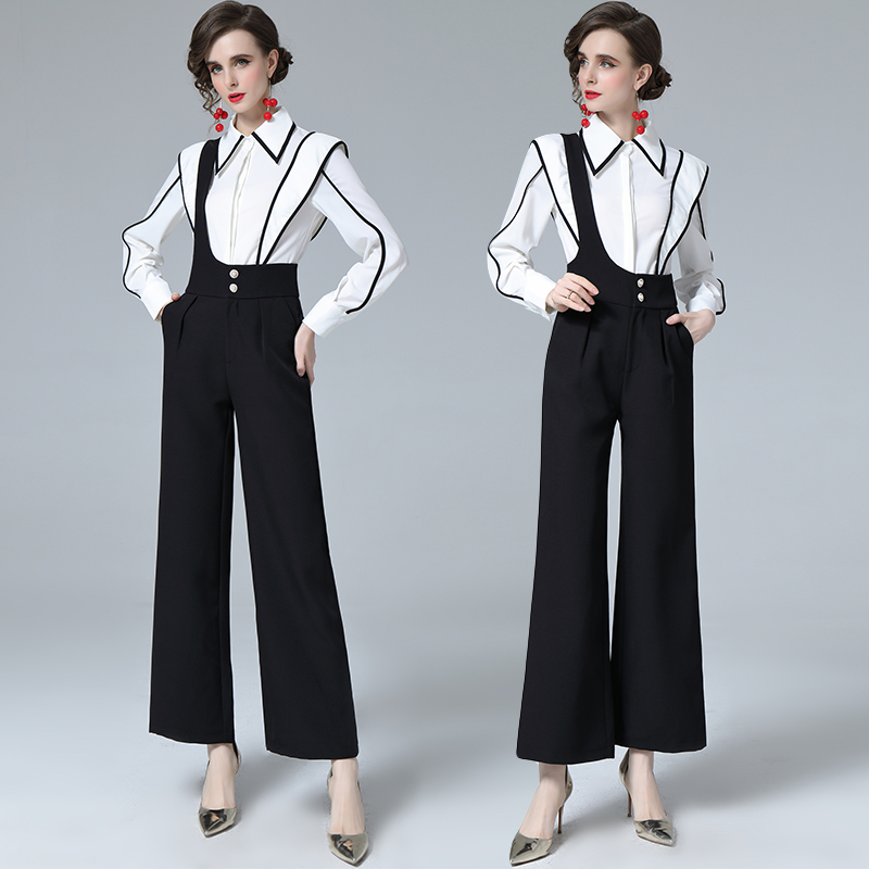 Autumn wide leg pants temperament shirt 2pcs set