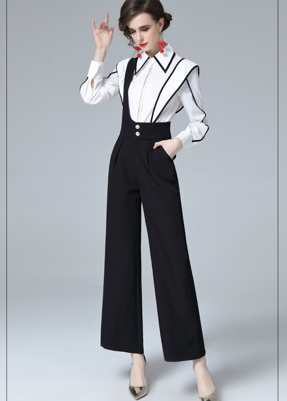 Autumn wide leg pants temperament shirt 2pcs set