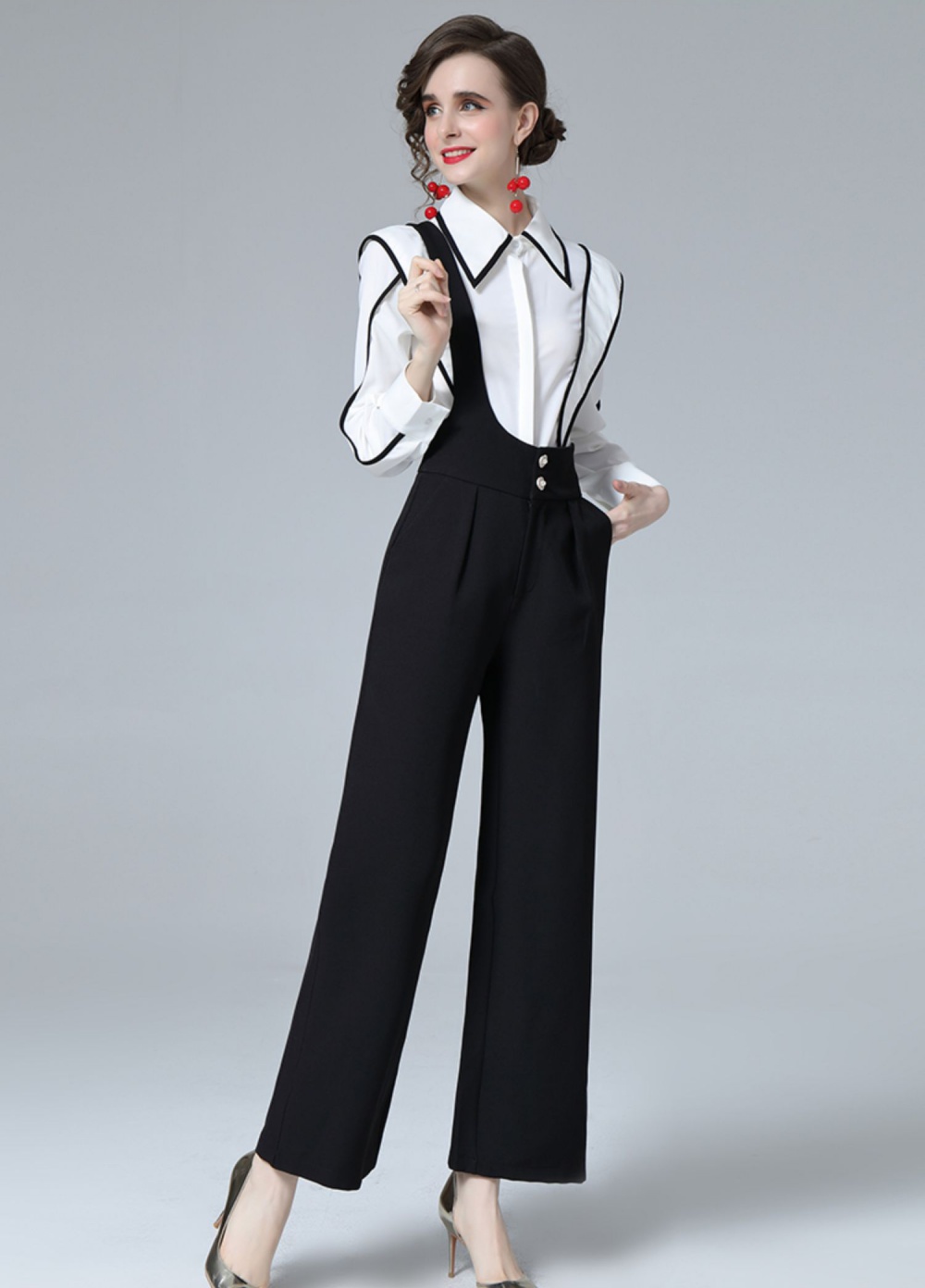 Autumn wide leg pants temperament shirt 2pcs set