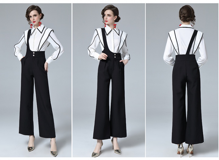 Autumn wide leg pants temperament shirt 2pcs set