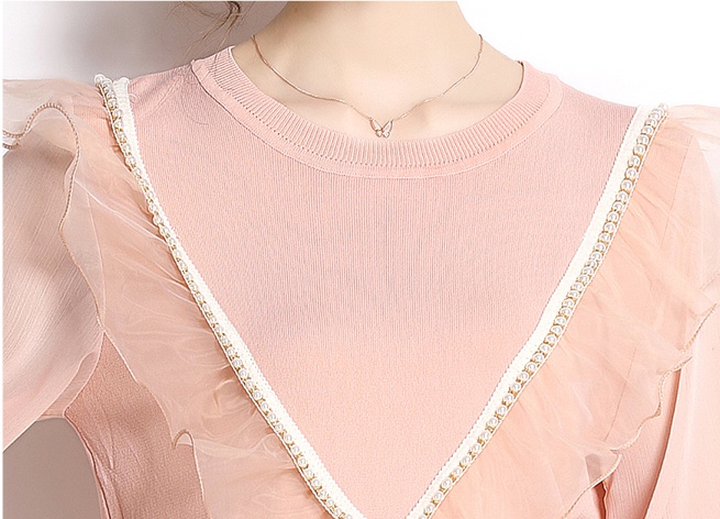 Splice knitted tops lantern sleeve slim shorts