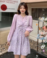 Romantic floral slim boats sleeve spring dress