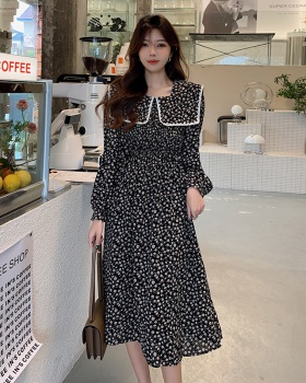 Floral spring large lapel pinched waist retro dress