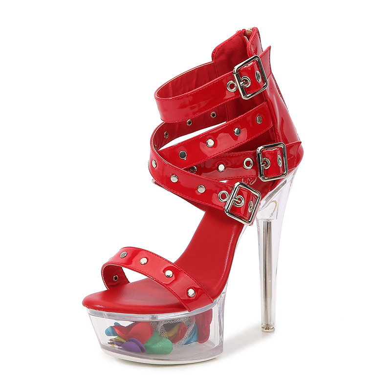 High-heeled rome sandals rivet platform