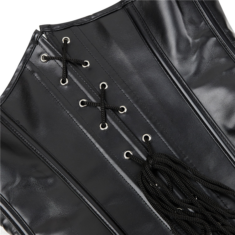 Leatherette waistcoat shoulder strap corset