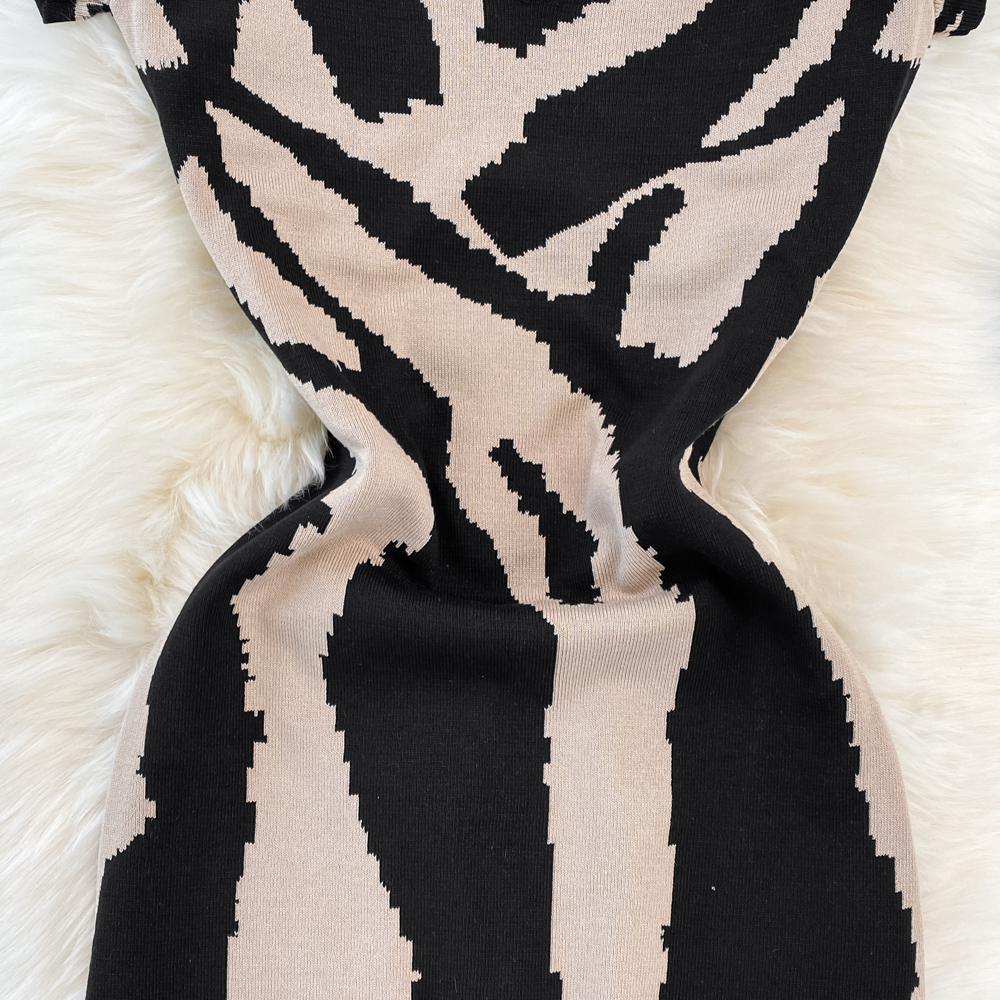 Slim temperament knitted package hip sexy zebra ladies dress