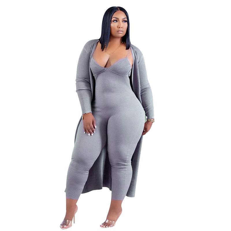 Large yard knitted high elastic jumpsuit 2pcs set for women