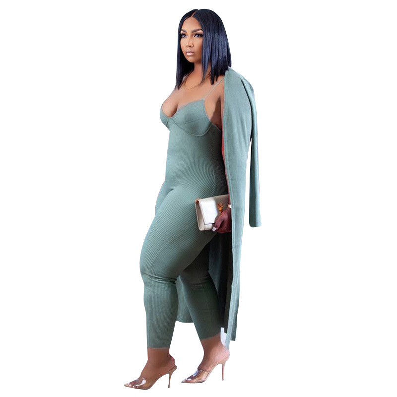 Large yard knitted high elastic jumpsuit 2pcs set for women