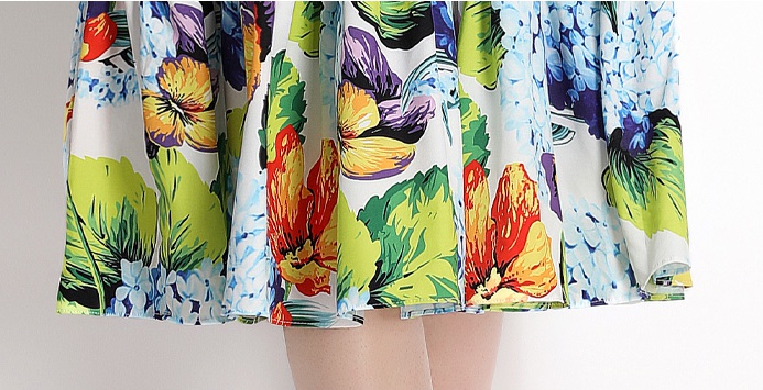 Printing big skirt slim strap dress vacation spring dress