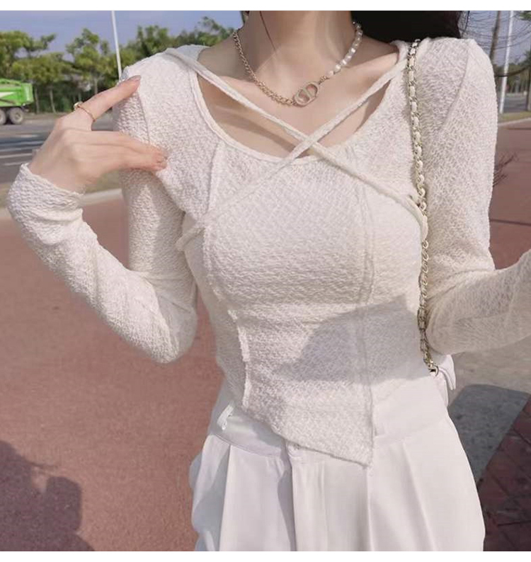 Round neck bottoming shirt irregular tops for women