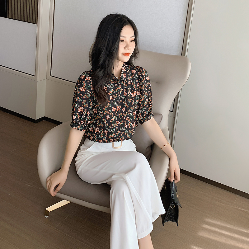 Colors puff sleeve shirt Korean style retro tops