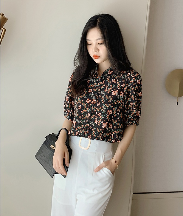 Colors puff sleeve shirt Korean style retro tops