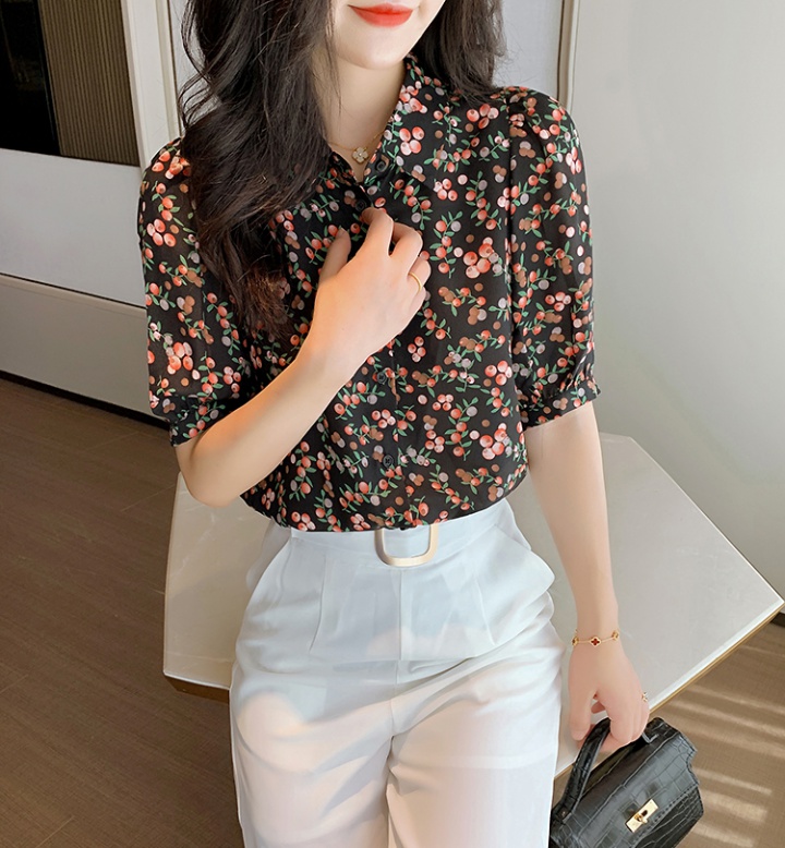 Colors puff sleeve shirt Korean style retro tops