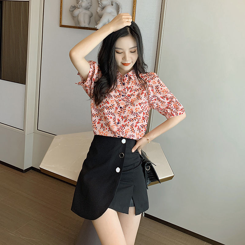 Colors puff sleeve shirt Korean style retro tops