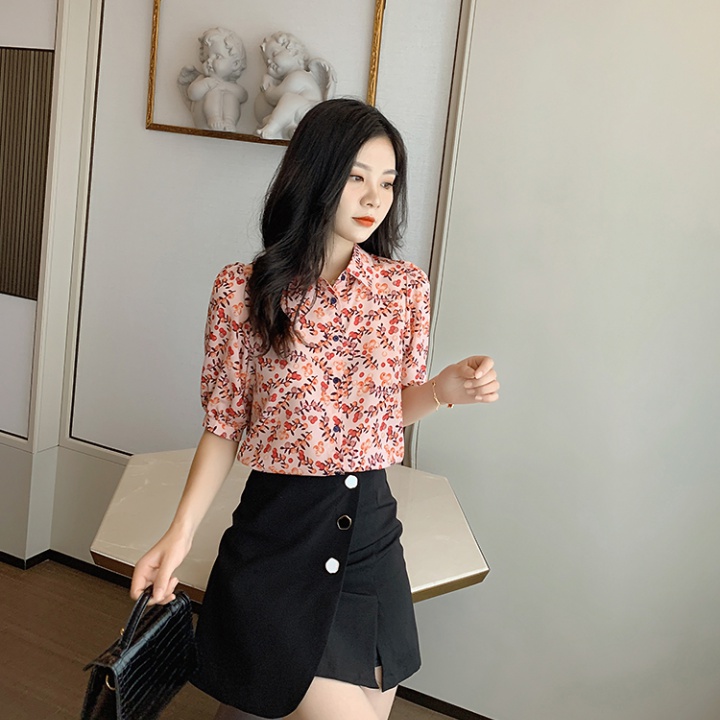 Colors puff sleeve shirt Korean style retro tops