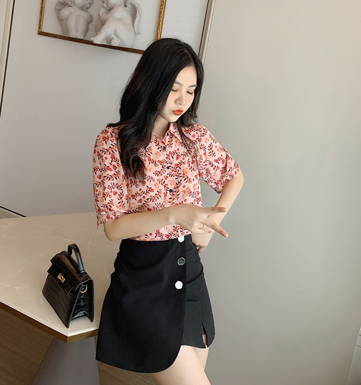 Colors puff sleeve shirt Korean style retro tops