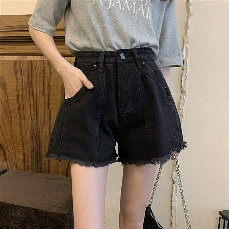 Burr slim black short jeans high waist Korean style shorts