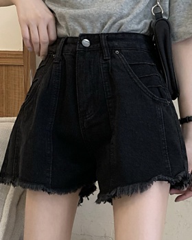 Burr slim black short jeans high waist Korean style shorts