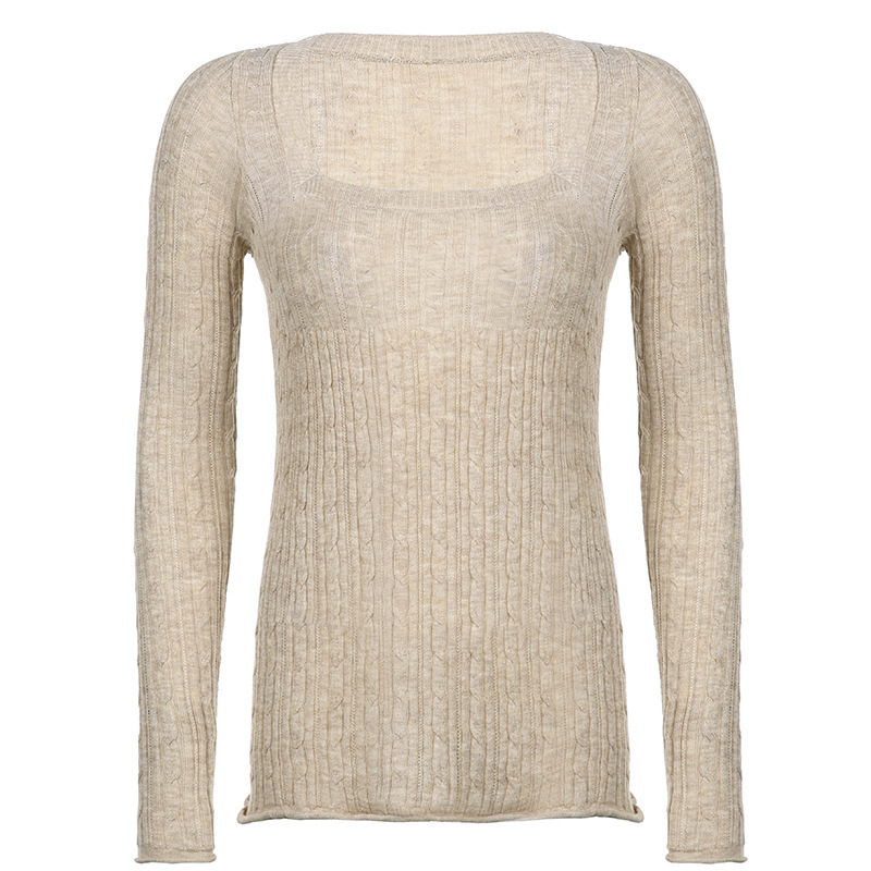 Twist retro sweater square collar knitwear tops for women