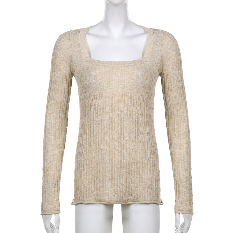 Twist retro sweater square collar knitwear tops for women