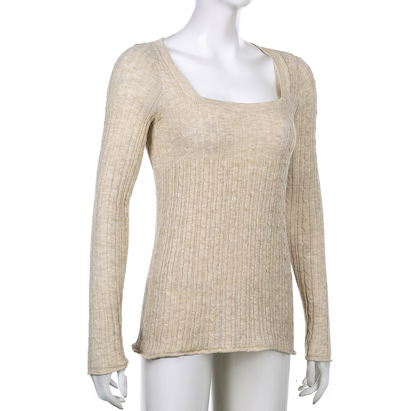 Twist retro sweater square collar knitwear tops for women