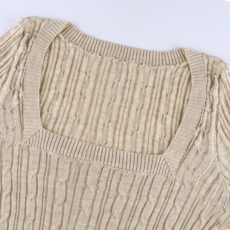 Twist retro sweater square collar knitwear tops for women