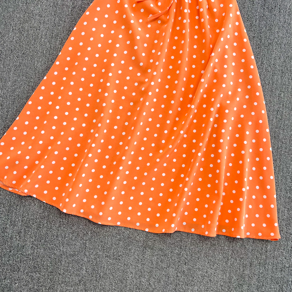 Korean style big skirt high waist slim polka dot dress