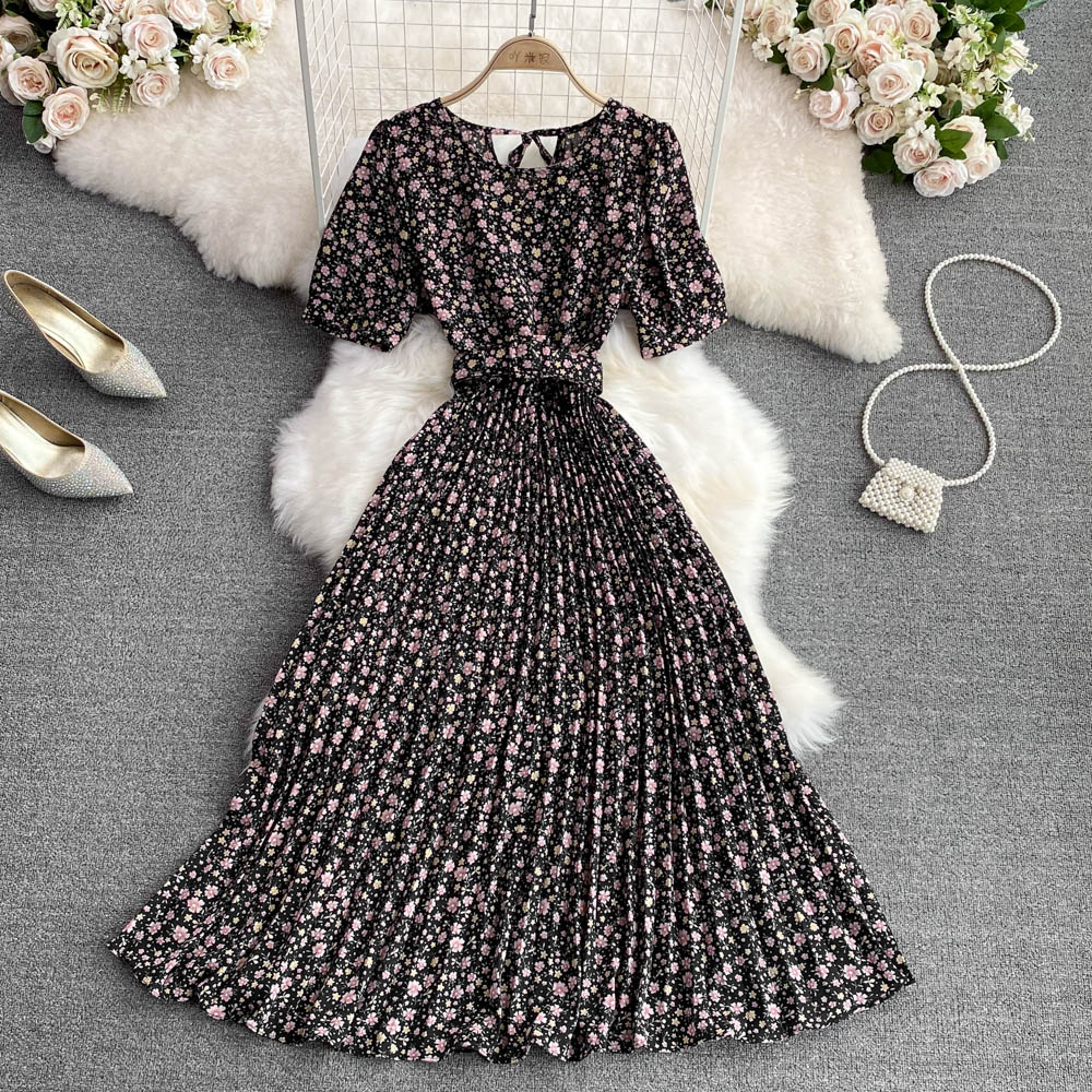 Round neck halter dress big skirt long dress for women