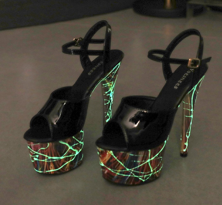 Patent leather fluorescent sandals noctilucent stilettos