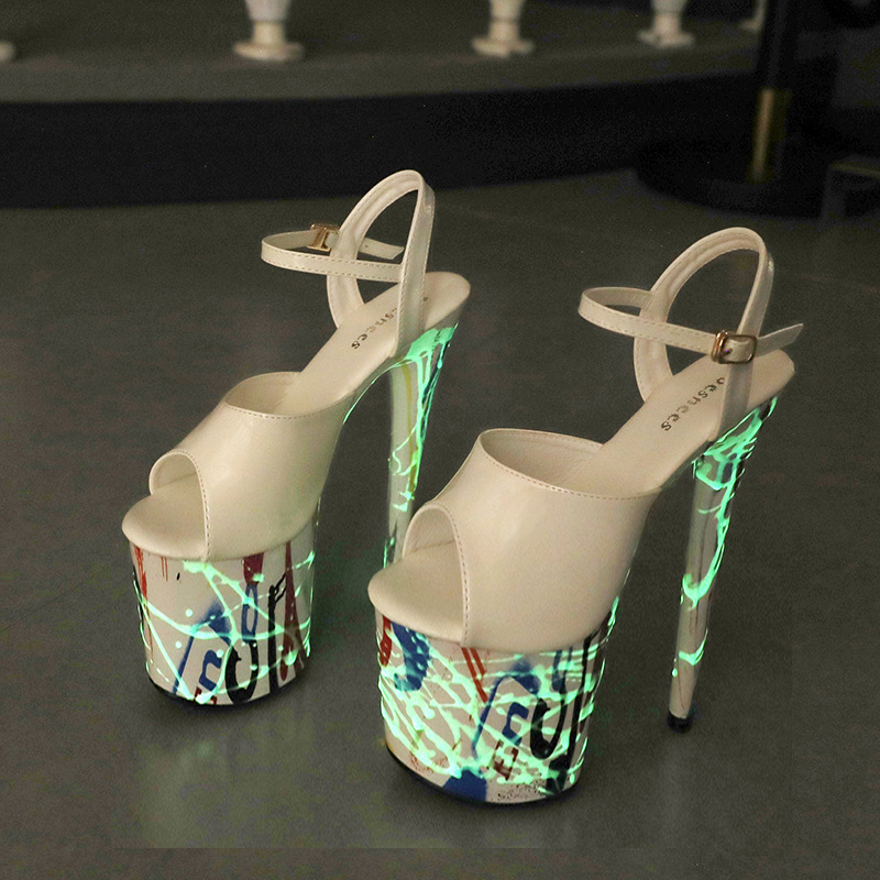 Patent leather fluorescent sandals noctilucent stilettos