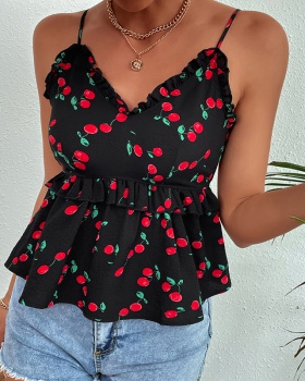 Black printing tops spring and summer vest for women