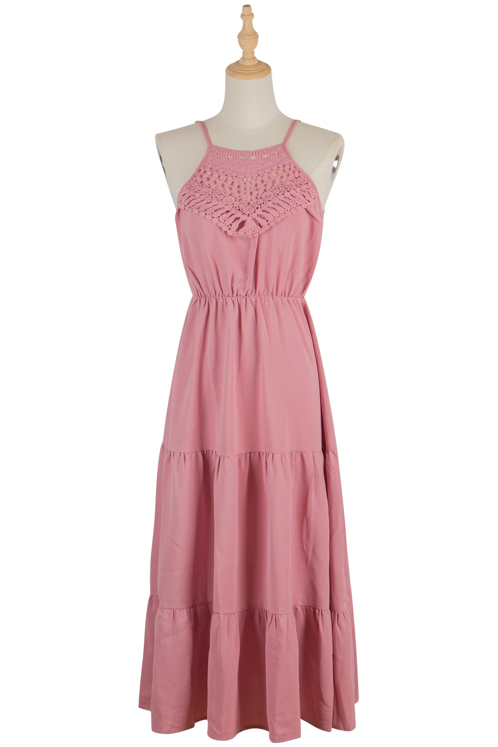 Spring and summer pink strap dress multilayer big skirt dress