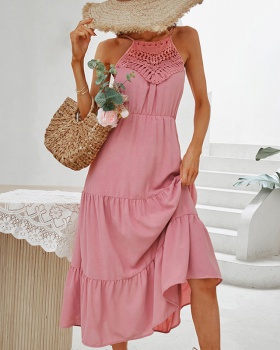 Spring and summer pink strap dress multilayer big skirt dress