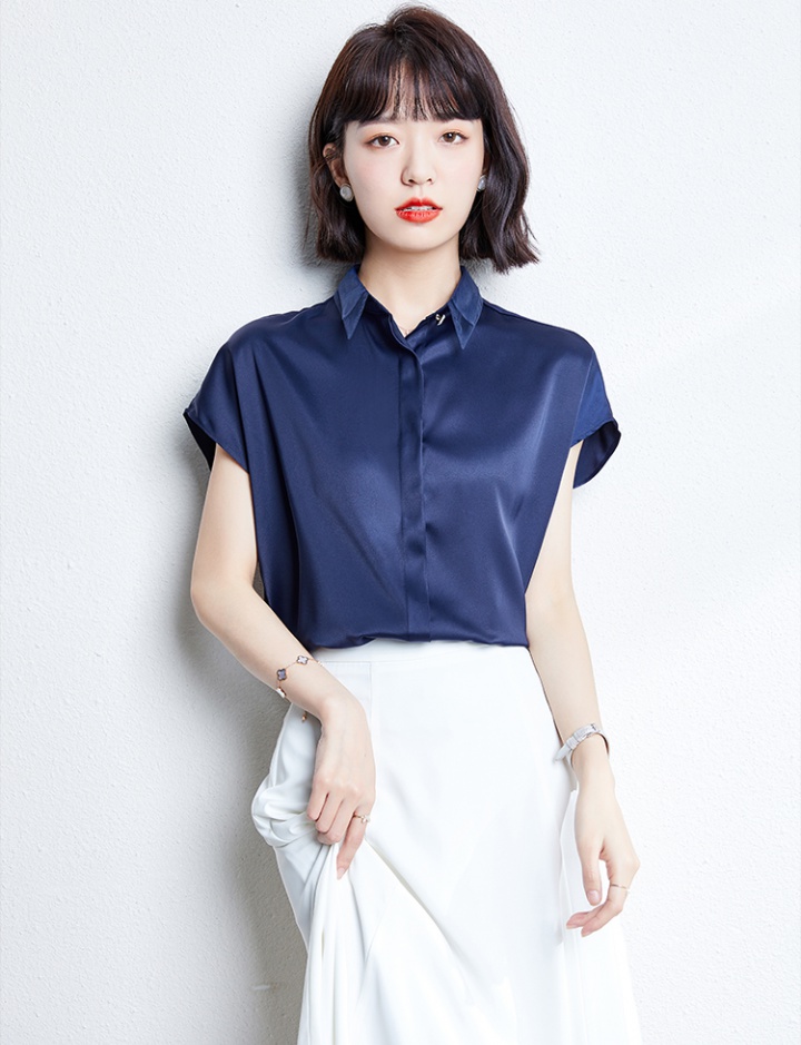 Short sleeve gauze splice shirt lapel summer loose tops