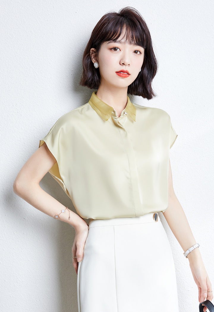 Short sleeve gauze splice shirt lapel summer loose tops