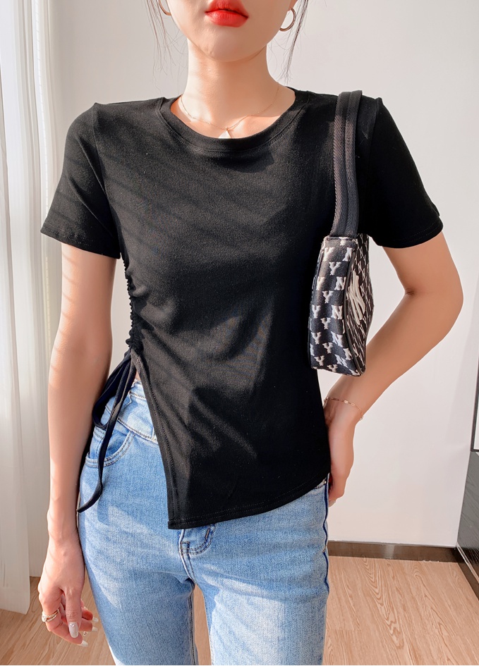 Summer bottoming shirt drawstring T-shirt for women