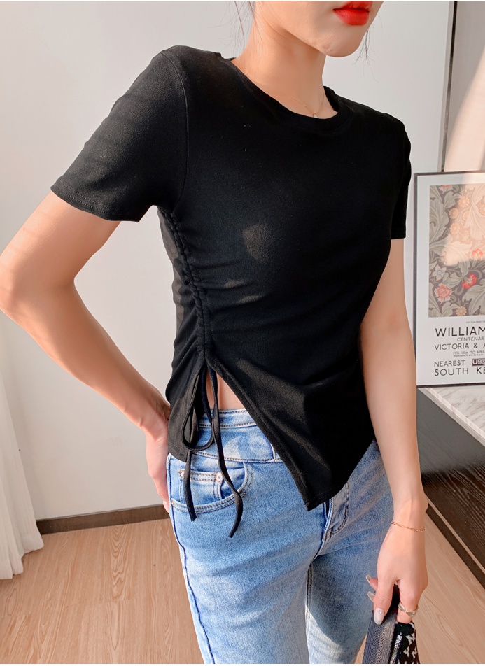 Summer bottoming shirt drawstring T-shirt for women