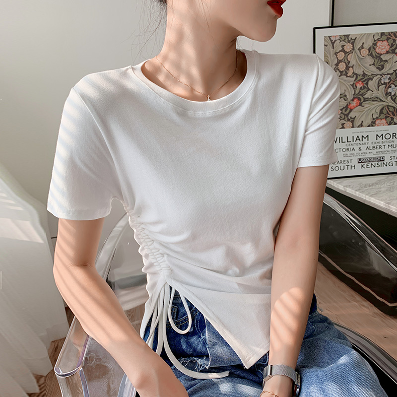 Summer bottoming shirt drawstring T-shirt for women