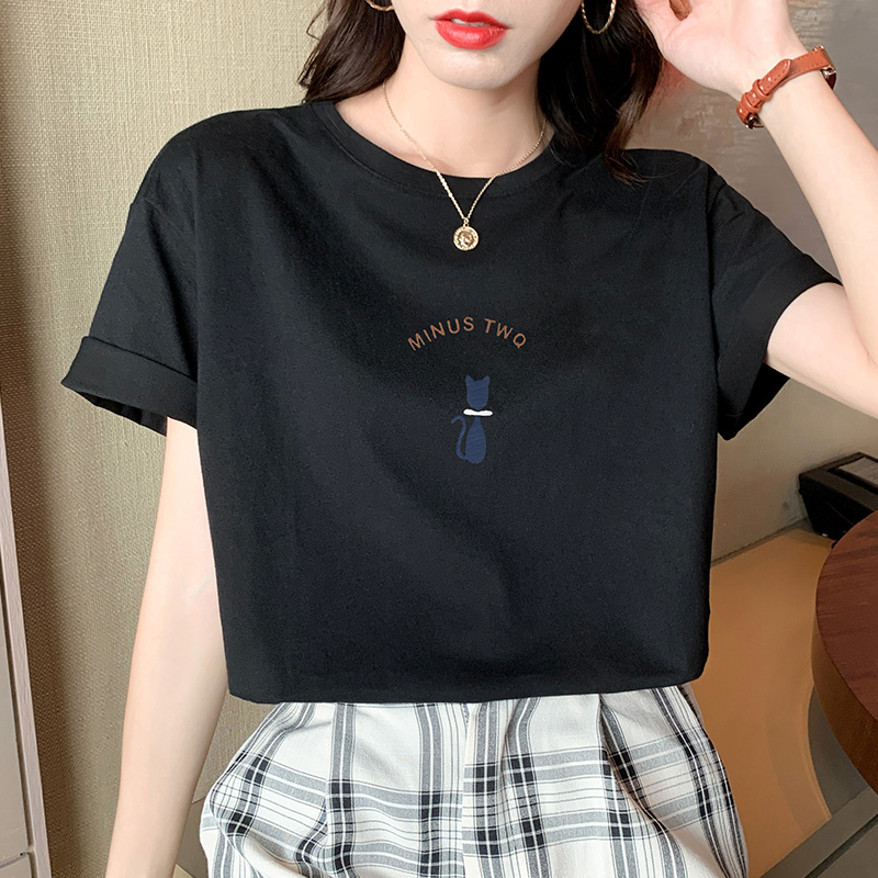 Korean style short sleeve T-shirt printing tops for women