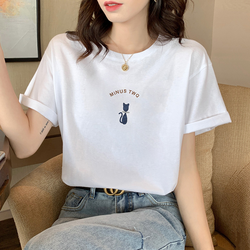 Korean style short sleeve T-shirt printing tops for women