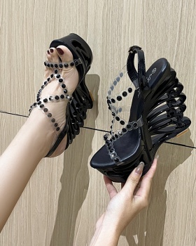 Rhinestone sandals very high high-heeled shoes