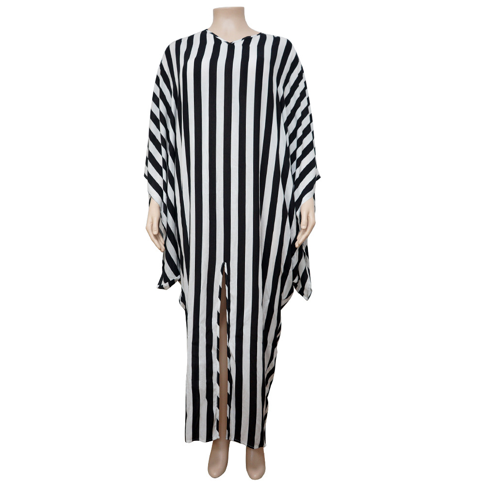 Fat temperament loose stripe irregular dress for women