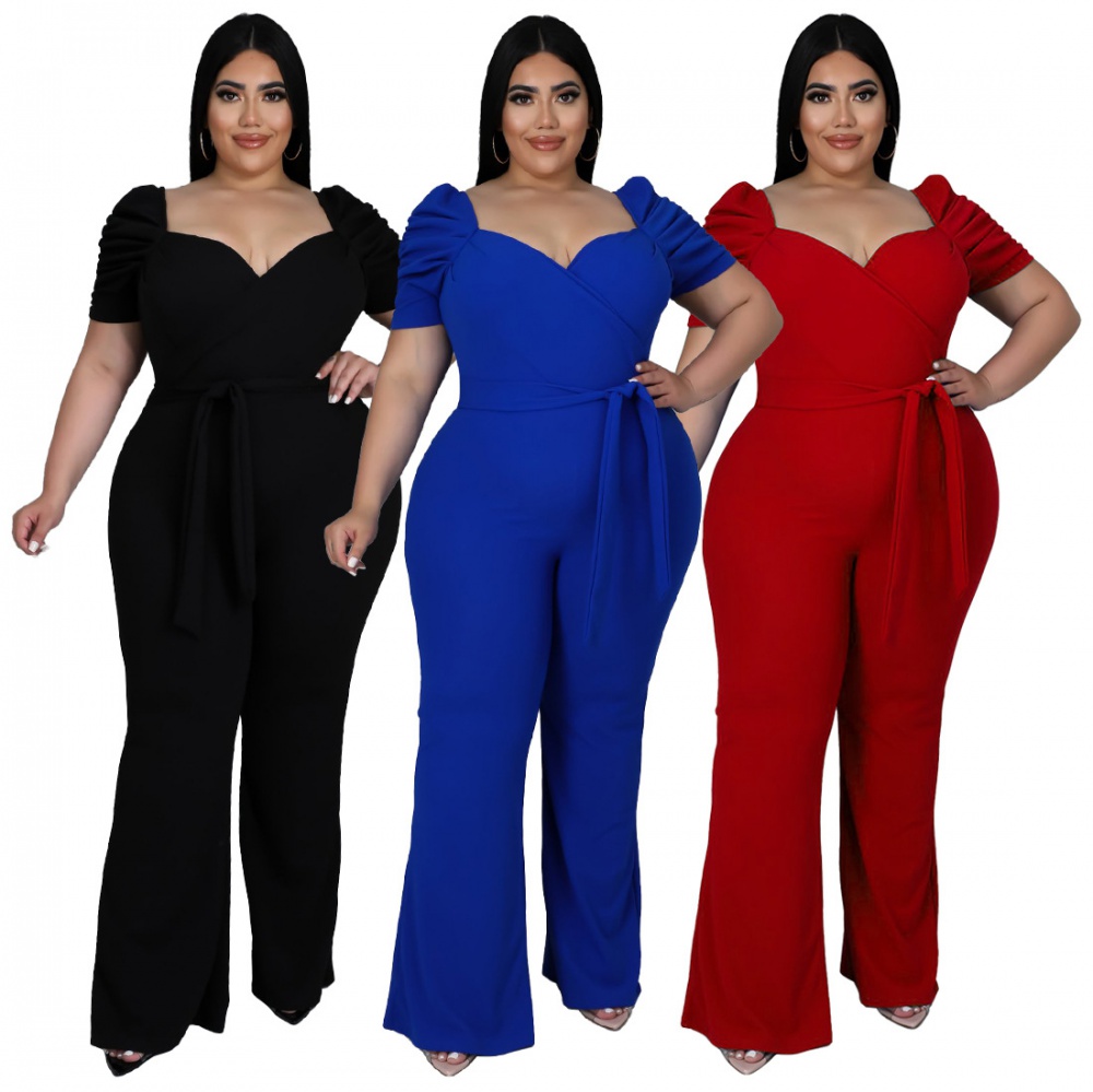 Large yard wide leg pants lotus sleeve jumpsuit for women