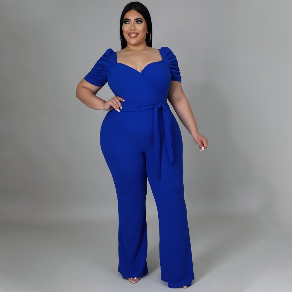 Large yard wide leg pants lotus sleeve jumpsuit for women