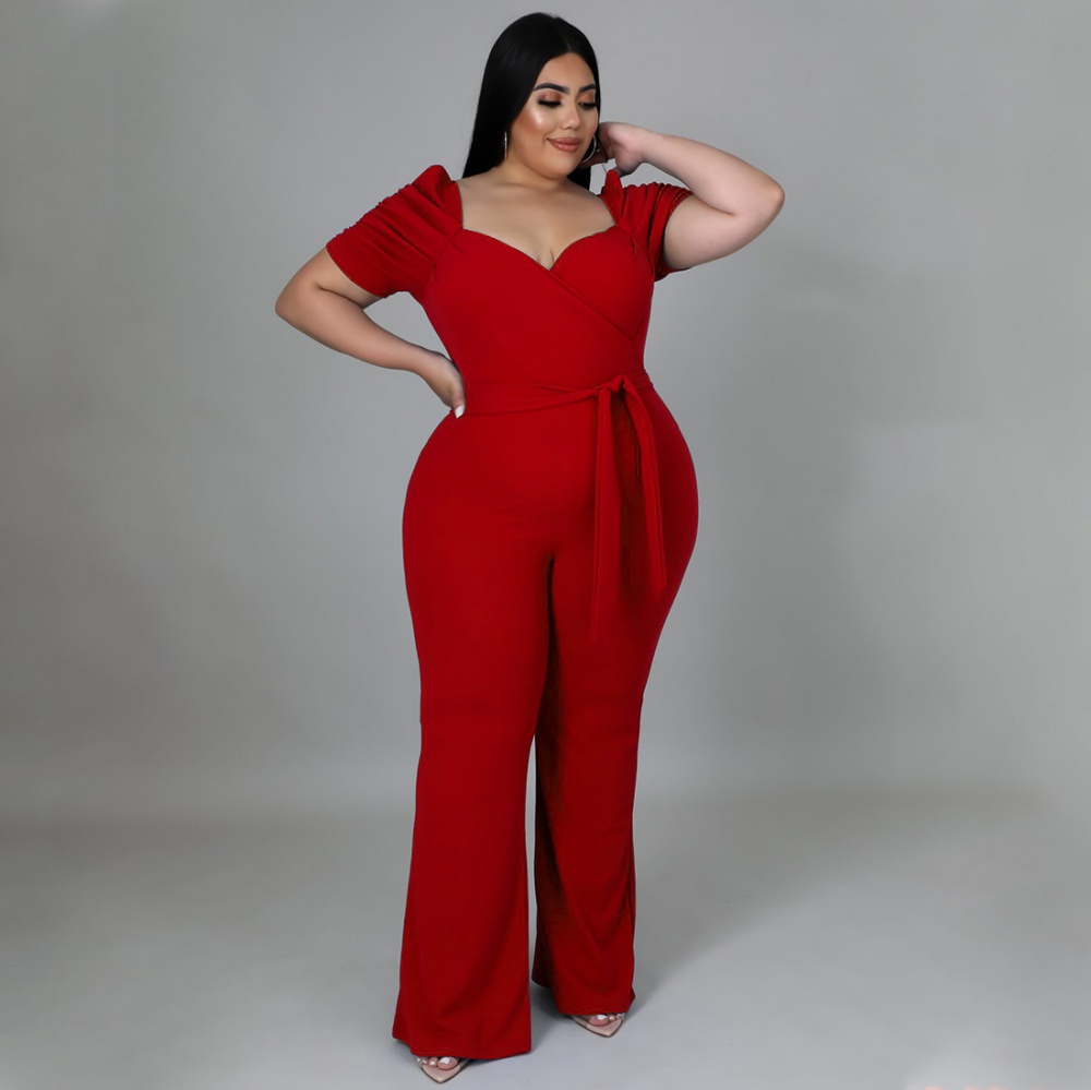 Large yard wide leg pants lotus sleeve jumpsuit for women