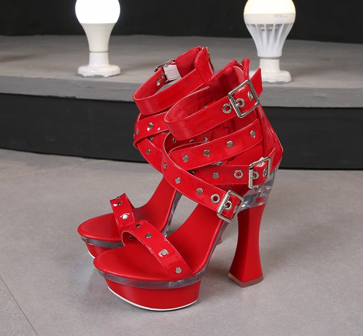 Rome high-heeled fine-root platform transparent rivet sandals