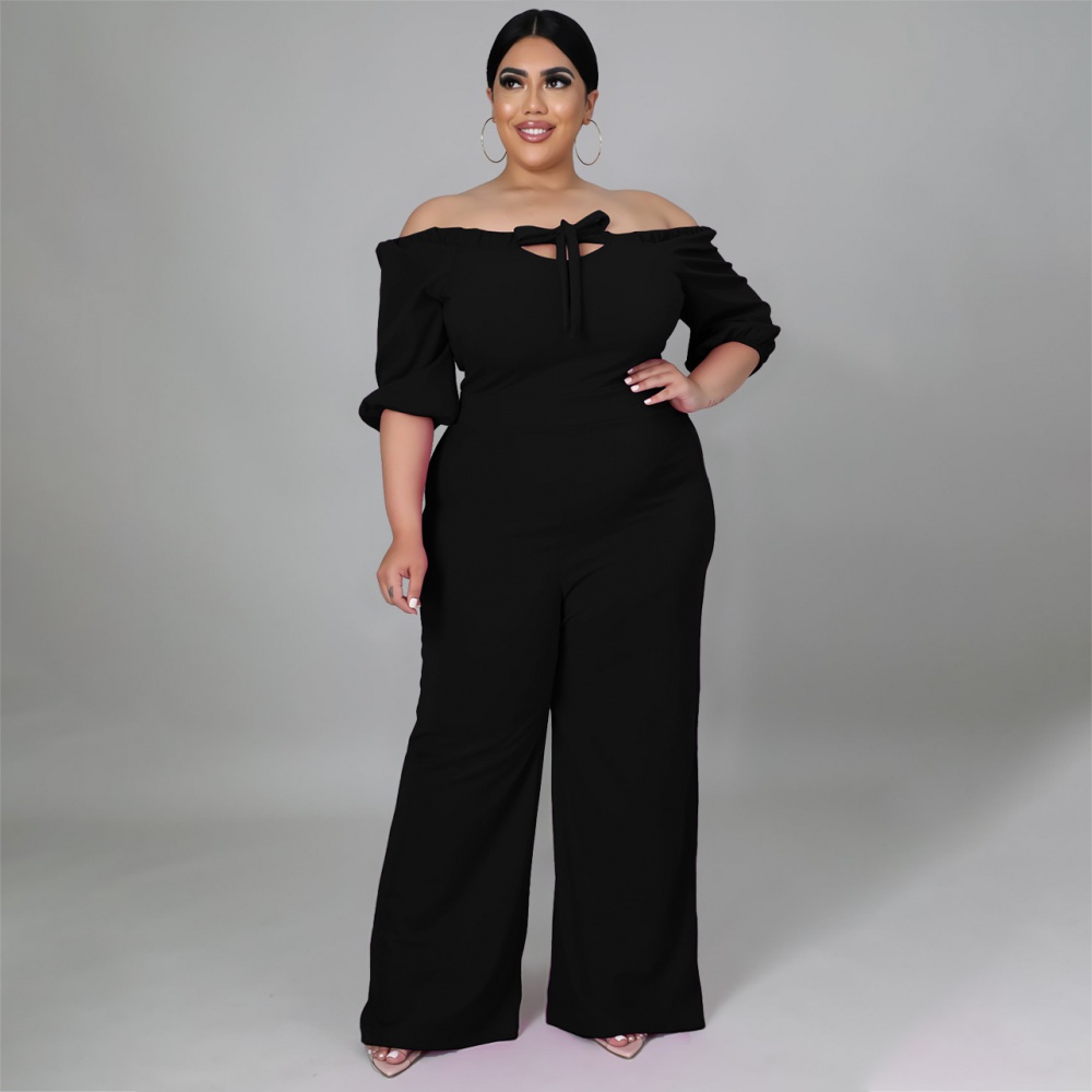Sexy wrapped chest flat shoulder jumpsuit for women