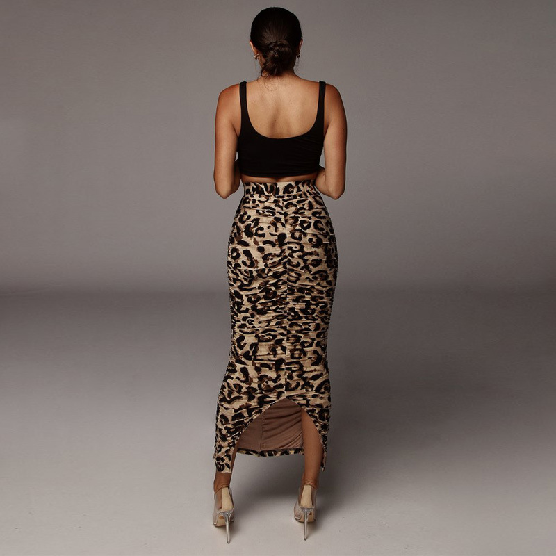 Serpentine leopard split skirt summer high waist long skirt